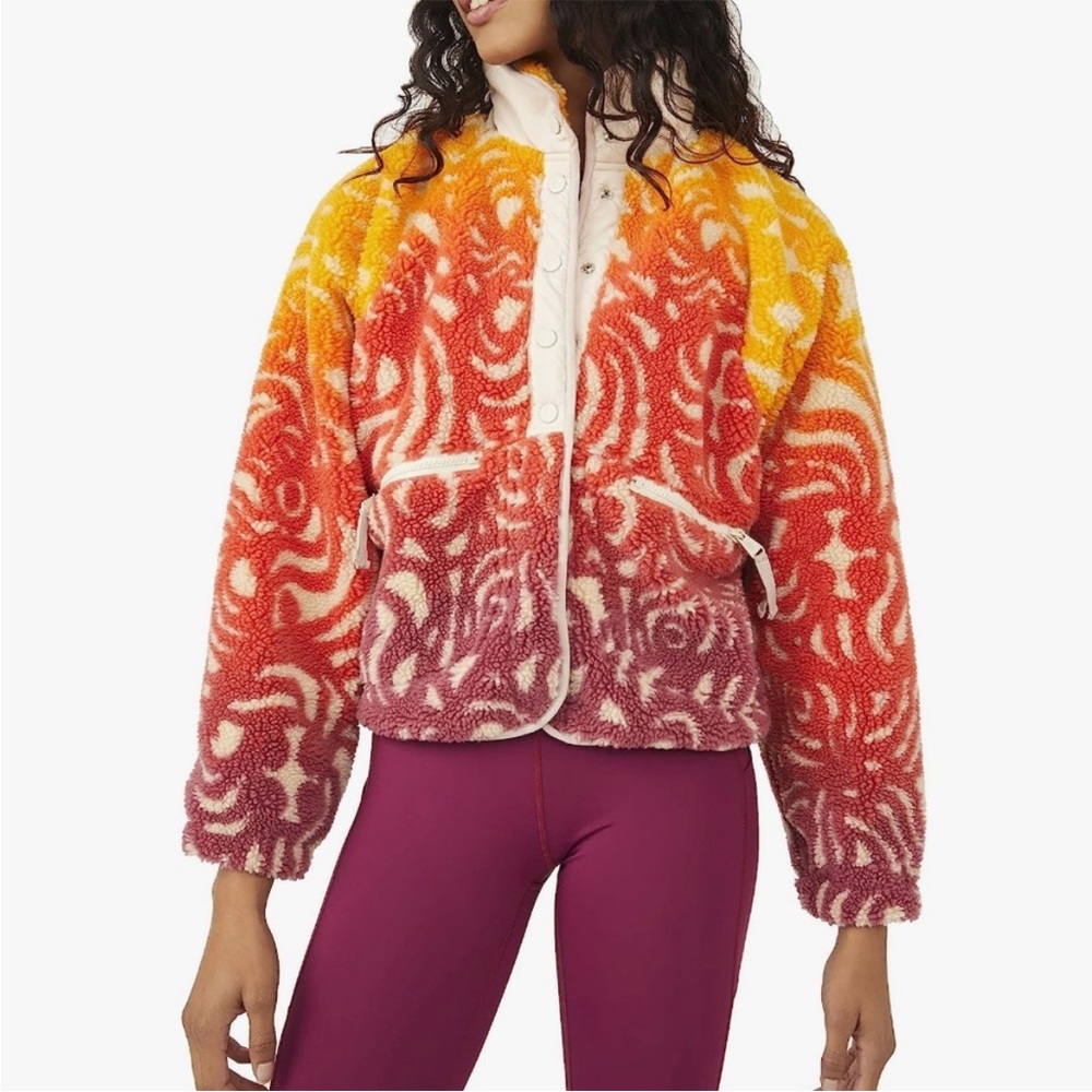 Free People Ombre Sherpa Jacket in Yellow, Orange, Pink, Purple - Picture 2 of 6